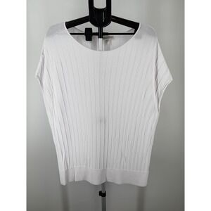 Coldwater Creek White Ribbed Knit Scoop Neck Sleeveless Shell Top Size L 14